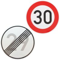 Verkehrszeichen Ende 29 km/h und Beginn 30 km/h zum...