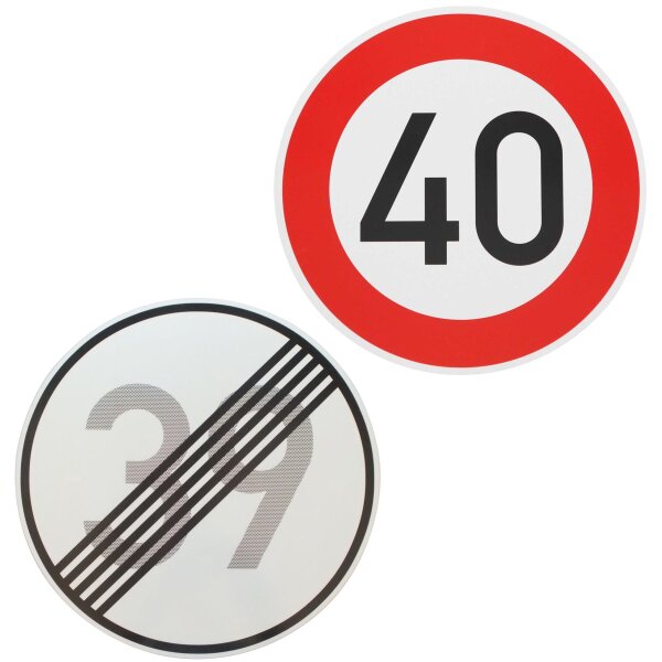 Verkehrszeichen Ende 39 km/h und Beginn 40 km/h zum Geburtstag !