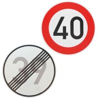 Verkehrszeichen Ende 39 km/h und Beginn 40 km/h zum...