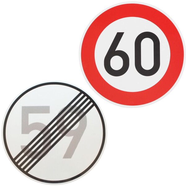 Verkehrszeichen Ende 59 km/h und Beginn 60 km/h zum Geburtstag !