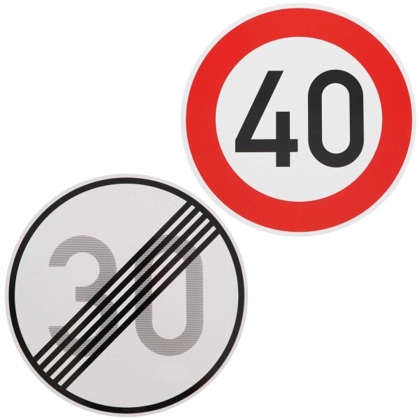 Verkehrszeichen Ende 30 km/h und Beginn 40 km/h zum Geburtstag !