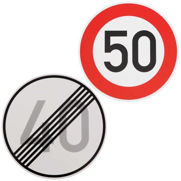 Verkehrszeichen Ende 40 km/h und Beginn 50 km/h zum Geburtstag !