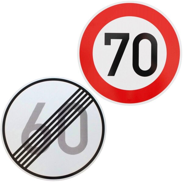 Verkehrszeichen Ende 60 km/h und Beginn 70 km/h zum Geburtstag !