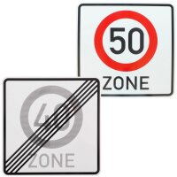 Verkehrszeichen Ende Zone 40 und Beginn 50 Zone zum...