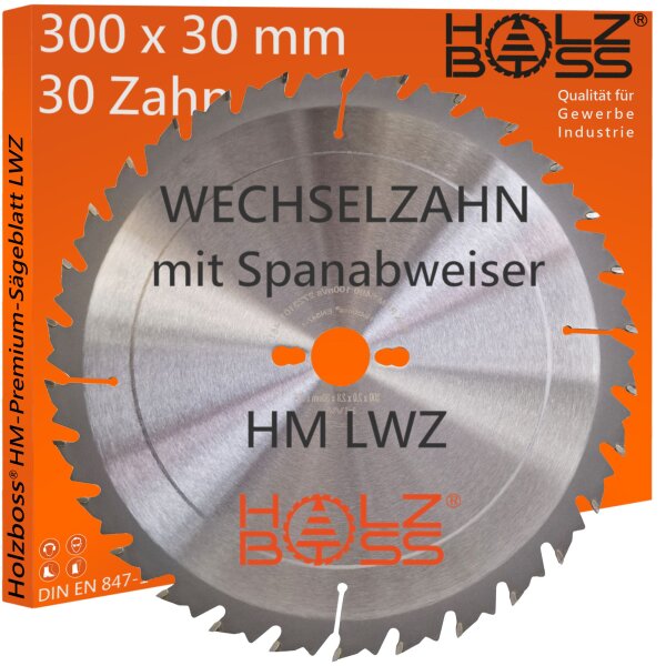 Holzboss® HM-Kreissägeblatt 30 x Zahn LWZ 300 x 30 mm mit Spanabweiser Rückschlagarm