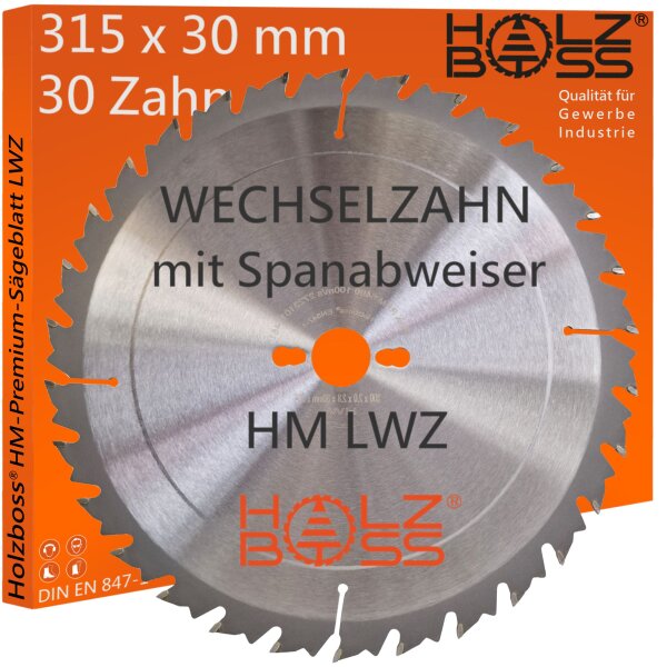 Holzboss® HM-Kreissägeblatt 30 x Zahn LWZ 315 x 30 mm mit Spanabweiser Rückschlagarm