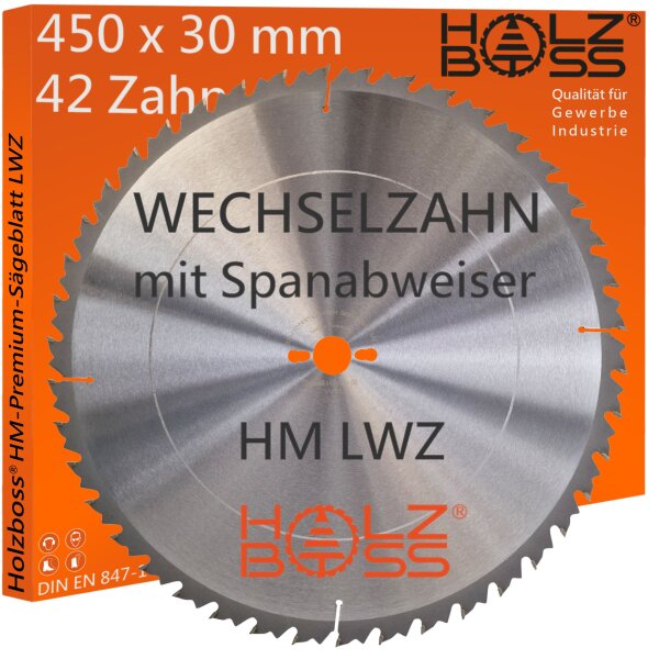 Holzboss® HM-Kreissägeblatt 42 x Zahn LWZ 450 x 30 mm mit Spanabweiser Rückschlagarm