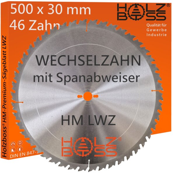 Holzboss® HM-Kreissägeblatt 46 x Zahn LWZ 500 x 30 mm mit Spanabweiser Rückschlagarm