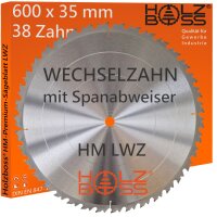 Holzboss® HM-Kreissägeblatt 38 x Zahn LWZ 600 x...