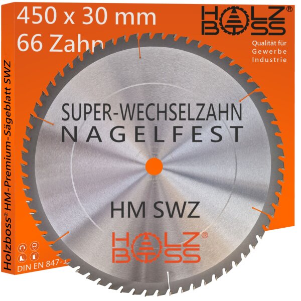 Holzboss® HM-Sägeblatt  450 x 30 mmØ  SWZ 66 x Super-Wechselzahn