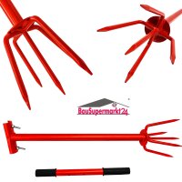 Erdkralle aus Stahl mit 5-Zinken inkl. Zentrierzinken und Gummi-Handgriffe