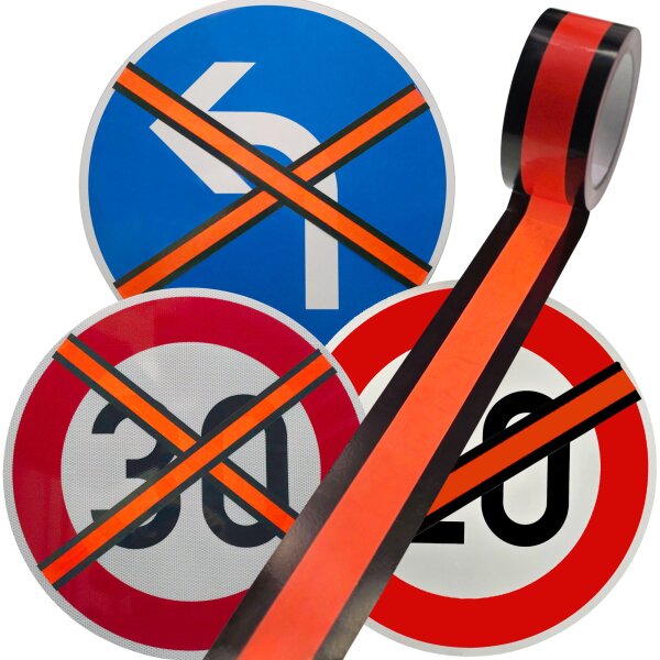 Abdeckband für Schilder 50 mm x 33 m schwarz/orange selbsklebend